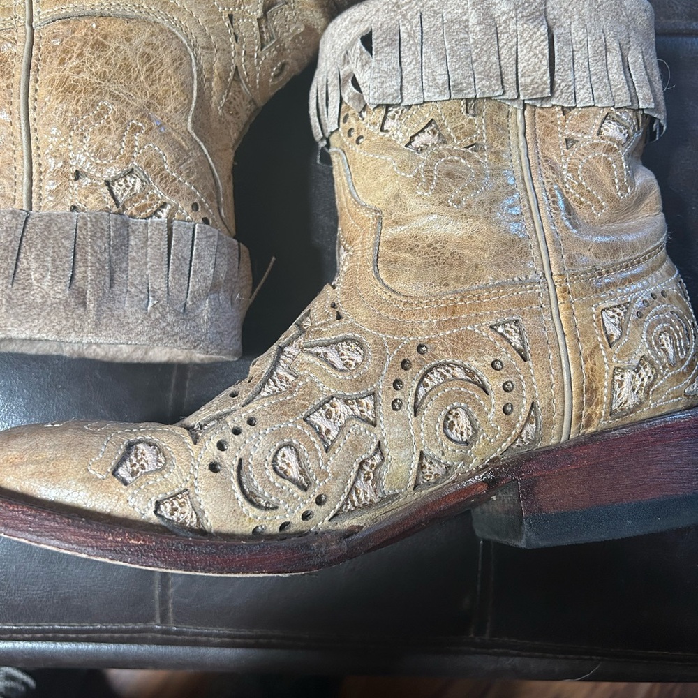 Ferrini Beige Heeled Boots with Fringe Detail